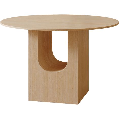 TAYZA Table à manger ronde en marbre d'ingénierie couleur travertin (1/4)
