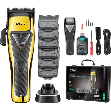 015 Professional Cordless Trimmer For Men, DLC Blade  Vector Motor 9000RPM Hair Cutting Clipper With Metal Case, 1 Black Modular Cover, Travel Case (1/5)