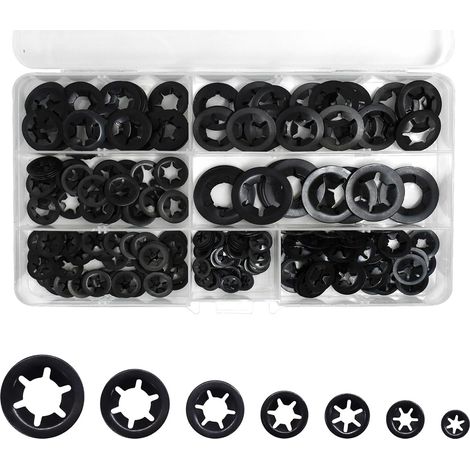 Rondelles Starlock - 340 Pièces - Finition Oxyde Noir - M3 M4 M5 M6 M8 M10 M12 - Pour Fixation Rapide - Kit Assorti (1/5)