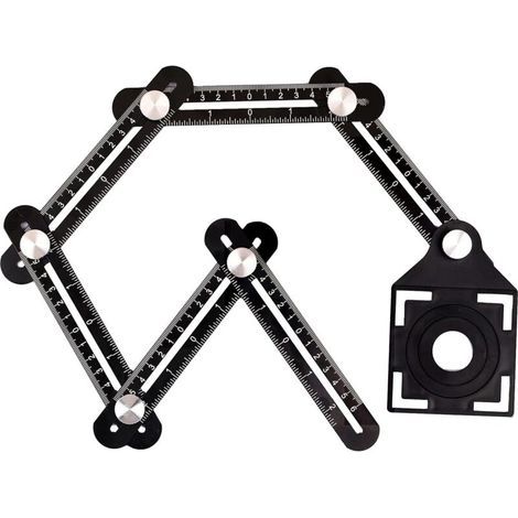 Règle de Mesure Multi-angle, outil de gabarit à six côtés en alliage d'aluminium, outil de mesure multi-angle, avec poinçon, guide de perçage pour carrelage en céramique, pour bricoleurs (1/5)