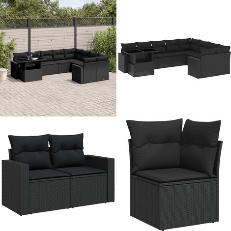 10-tlg. Garten-Sofagarnitur mit Kissen Schwarz Poly Rattan - Gartenmöbel Set - PE-Rattan Möbel - Outdoor Lounge - Gartenlounge - Terrassenmöbel - Home & Living (1/5)
