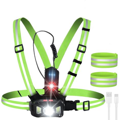 Lampe de course avec réflecteurs, lampe de poitrine avec bande réfléchissante, rechargeable par USB pour le jogging, angle d'éclairage réglable, lampe de course étanche IPX65 pour le jogging (1/5)
