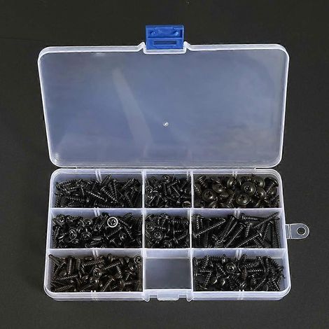 Kit de 340 vis autoperceuses noires pour tôle, en acier inoxydable au carbone, à tête plate cruciforme, pour le travail du bois. Taille : M3 (1/5)
