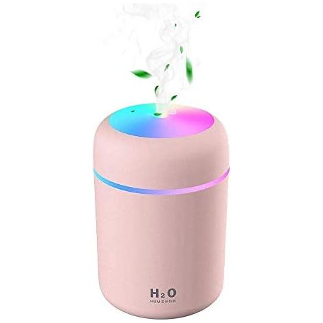 Air Humidifier, Mini USB Ultrasonic Humidifier with 7 Color Breathing Light, 2 Mist Mode, Auto Shut Off, for Bedroom Office Auto Home Baby (Pink) (1/5)