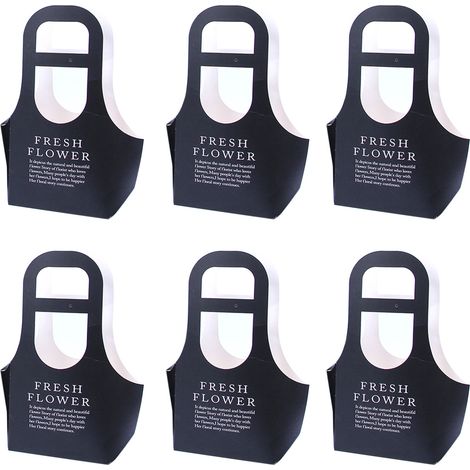 Lot de 6 sacs cadeaux pour fleurs en papier kraft imperméable, boîte de rangement portable avec poignée, idéale pour les mariages, anniversaires et autres fêtes (noir). (1/2)