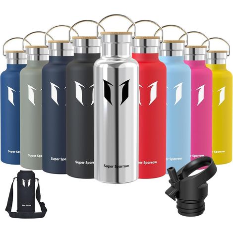 Edelstahl Trinkflasche 350ml-1L, Thermosflasche BPA-frei, auslaufsicher, mit 2 Deckeln (1/5)