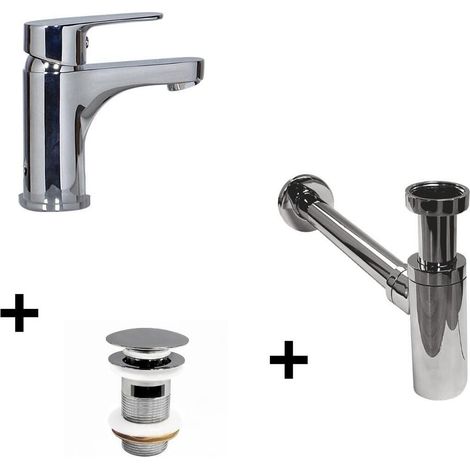TAP Wasserhahn mit niedrigem Auslauf + CLINT Abfluss + SIMON Siphon
