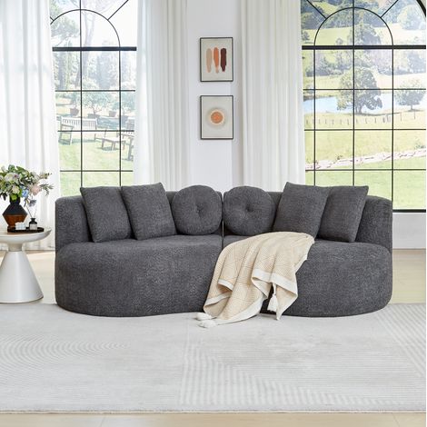 Sofá modular curvo 223x109x79 cm de chenilla antracita con 6 cojines para salón - MEUBLIV (1/5)