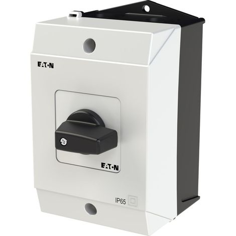 Eaton Interrupteur MARCHE-ARRET, T0, 20 A, montage en saillie, 1 unité(s) de construction, 1 pôle, avec manette noire et plaque frontale, 207074