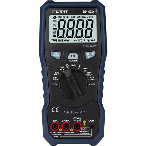 Multimètre digital CAT III 1000V / CAT IV 600V mesure courant AC/DC tension DC/AC résistance capacité fréquence Bluetooth intégrée Limit LIMIT DM630