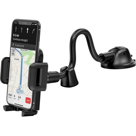Support Téléphone Voiture Ventouse, Porte Telephone Voiture pour Tableau de Bord et Pare-Brise, Long col de Cygne Flexible, (1/4)