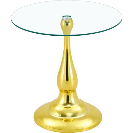 Tavolino rotondo in vetro temperato con base in metallo oro 50 x 51,5 cm MODENUIT (1/5)