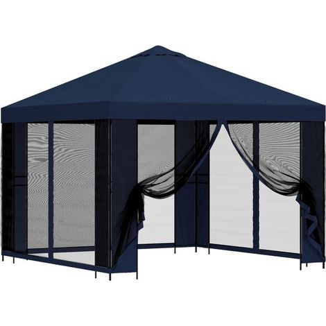 Le chalet de jardin a des murs de 3 x 3 mètres et est fait de fibre de polyester bleue et d'acier. (1/5)