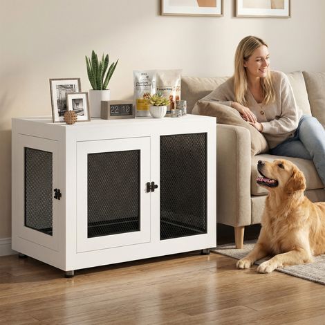 Cage pour chien cage de chien sur pied avec coussin amovible acier noir et blanc - 94 x 60 x 71.5 cm