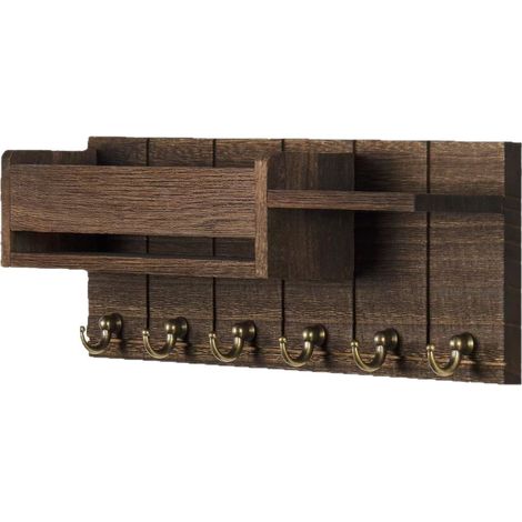 Portachiavi da parete in legno, con 6 ganci, ideale per arredare soggiorni e ingressi in stile rustico country - marrone.