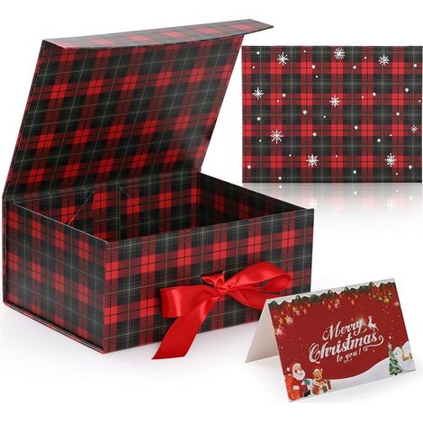 Coffret Cadeau Grande Taille pour Noël, 29 x 22 x 10,5 cm, Coffret Cadeau de Noël pour Fêtes avec Couvercles et Fermeture Magnétique, Contient une Carte, idéal pour les Fêtes du Nouvel An (1/5)