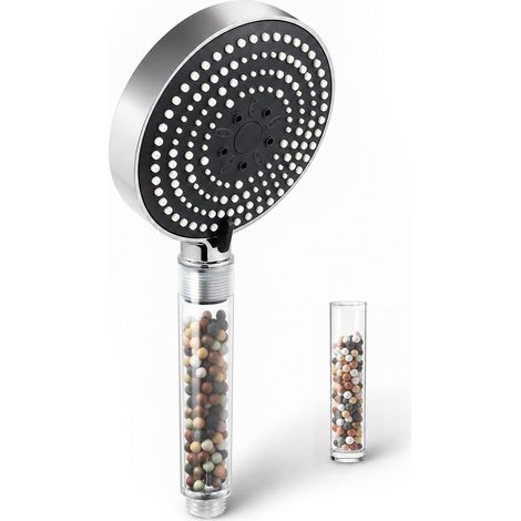 Pommeau de Douche Anti Calcaire, Pomme de Douche avec 6 Modes de Jet, Pommeau Douche Filtrant, Douchette Economie d'eau, Grande XXL(Φ130mm), Panneau Avant Gris (1/5)