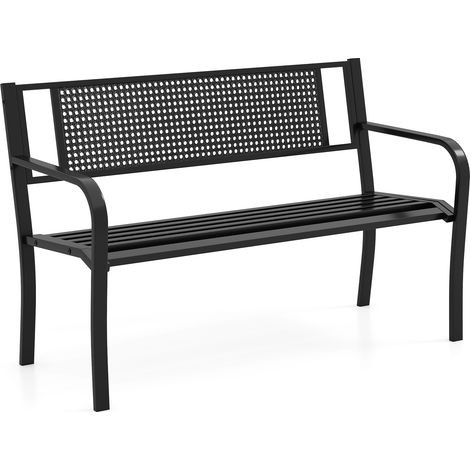 COSTWAY Outdoor Bench 127CM Garden Bench with Patterned Backrest-Black (1/5)