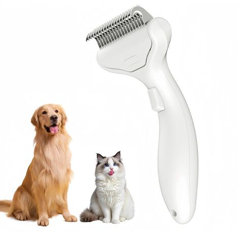 Brosse de démêlage pour sous-poil de chiens et chats - Brosse de mue avec bouton-poussoir, outil de soin du pelage pour animaux à poils longs (1/5)