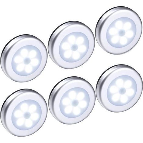 6pcs Lampe Détecteur de Mouvement, Veilleuse LED sans fil, Lampe de Placard pour escalier, placard, couloir, Argent - Lumière blanch (1/4)