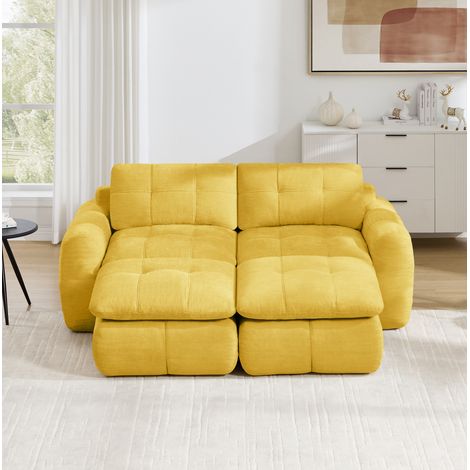 CHICFURN Sofá modular de 2 plazas 194x160 cm, chenilla amarilla, sin montaje con 2 otomanas (1/5)