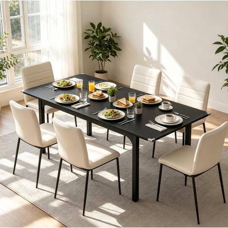 Tavolo da pranzo allungabile 4-6 persone 120-160 x 70 cm MDF acciaio nero OKWISH (1/5)