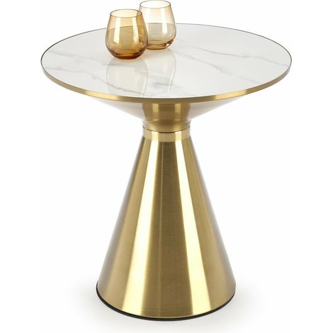 Mesa de centro Houston 1553, Dorado + Mármol blanco, 52x0x0cm, Diámetro: 50, Cerámica, Redonda
