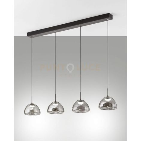 LUCILLE SOSPENSIONE FUME' 4 LUCI IN VETRO ATTACCO LINEAREA LED CCT 2700K - 3000K - 4000K- 28W - 3000 lm DIMMERABILE