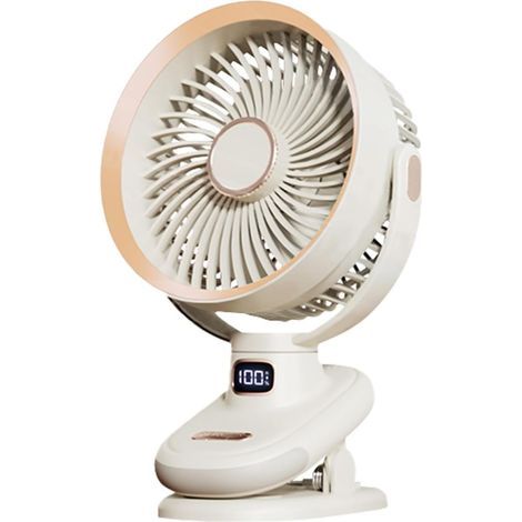 Petit ventilateur de bureau portable à clipser, alimenté par piles, USB puissant avec veilleuse et écran LED, mini ventilateur de table, rotation à 360° pour la maison, le bureau, la poussette (1/5)