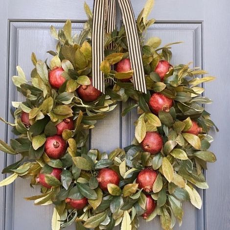 Guirlande Automnale - Couronne Décorative Pomme de Grenade - Pour Porte d'Entrée Intérieur Extérieur - 45 cm - 1 Pièce (1/5)