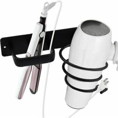 De Sèche-Cheveux Et Support De Lisseur Support De Sèche-Cheveux Support De Cheveux Supports De En Sèche-Cheveux Aluminium - Pour Salle De Bain Toilettes Sèche-Cheveux Fer À Lisser(Le Noir) (1/5)
