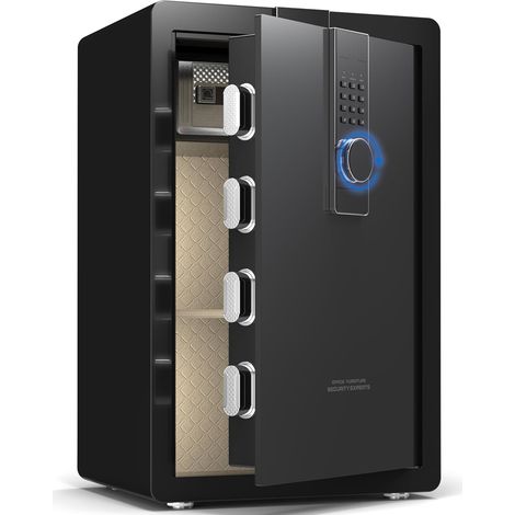 34KG Lourd Coffre Fort en Acier, 100L Coffre-fort Électronique avec Digitale Code et Clé, pour Maison et Bureau, Idéal pour Bijoux, et Documents A4, Notice en Français (Noir,100L) (1/5)