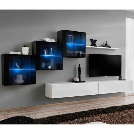 Meuble TV Mural Design "Switch XX" 330cm Blanc & Noir (1/4)