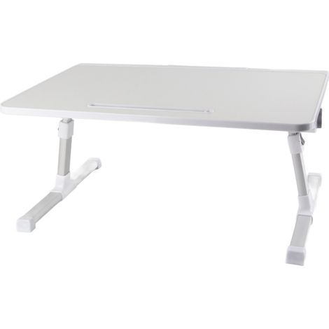 Table d'ordinateur portable au lit avec pieds pliables et plateau pivotant, en alliage d'aluminium, pour écrire, travailler, lire et manger, blanc chaud. (1/5)