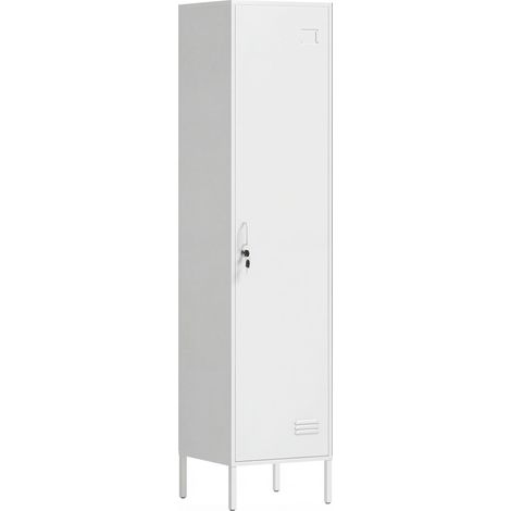 Armario metálico con puerta con cierre, placa identificativa y barra para colgar ropa, 40x40x179 cm, blanco
