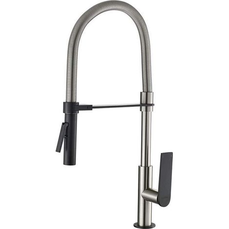 Mitigeur évier Robinet de Cuisine avec Douchette Extractible, Nickel Brossé/Noir (1/5)