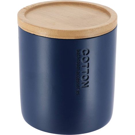 Scatola di cotone in poliresina con coperchio in bambù - blu navy/bambù - Tendance (1/4)