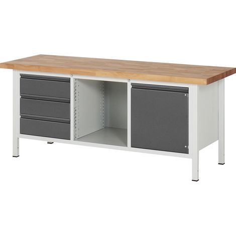 RAU, Établi, sur piétement série 8500, 3 tiroirs, 1 porte, 1