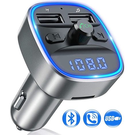 Émetteur FM Bluetooth, adaptateur autoradio avec microphone et 2 chargeurs USB, affichage LED, kit mains libres pour voiture