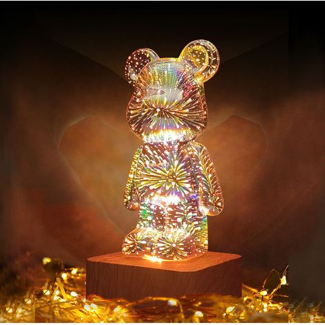 3D Feu d'artifice Ours Veilleuse 8 Couleurs Changer LED Ours Lampe Lumineux Décoration de Table Cadeau pour Filles Enfants - RWLampe à poser (1/5)