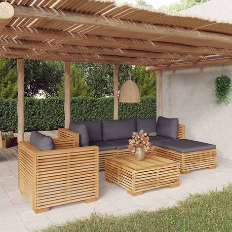 vidaXL Salon de jardin 6 pcs avec coussins Bois de teck solide (1/5)