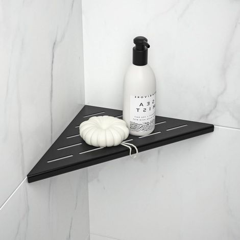 Étagère de coin pour cabine de douche 25mm Noir mat, Acier inoxydable 304, étagère d'angle encastrée pour salle de bain et douche (1/5)