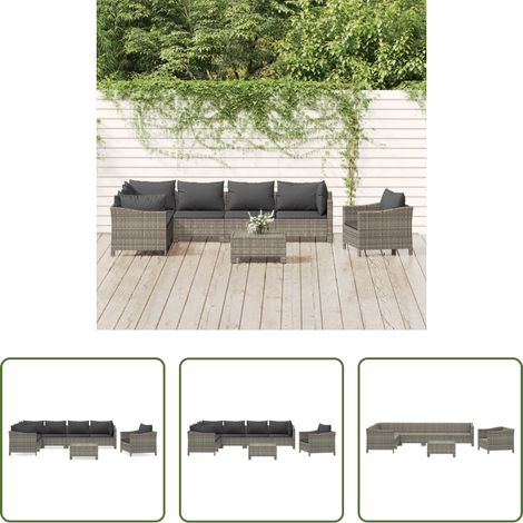 vidaXL Fauteuil extérieur -  Salon de jardin 8 pcs avec coussins Gris Résine tressée (1/5)