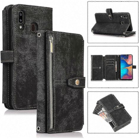 Étui Premium en Cuir pour Galaxy A20/A30, Portefeuille à 9 Cartes avec Fermeture Éclair, Coque Compatible (1/4)