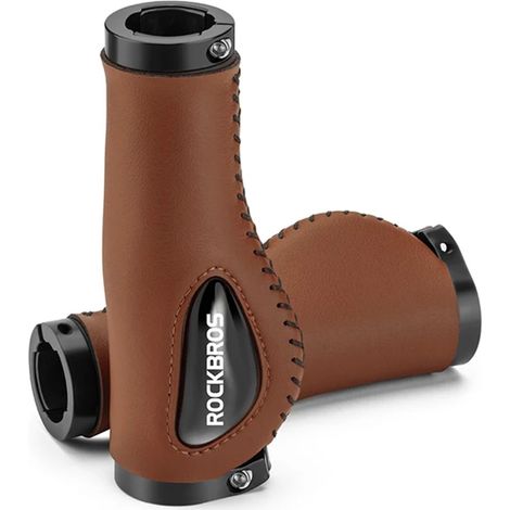 Poignées de vélo ergonomiques en cuir - marron