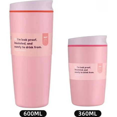 (Rose, 360 ml + 600 ml) Bouteille d'eau isotherme en acier inoxydable, isolation sous vide, couvercle étanche, base silencieuse. (1/2)