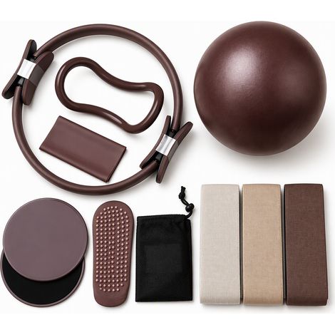 Kit de fitness Pilates et yoga brun café lot de 9 sangles