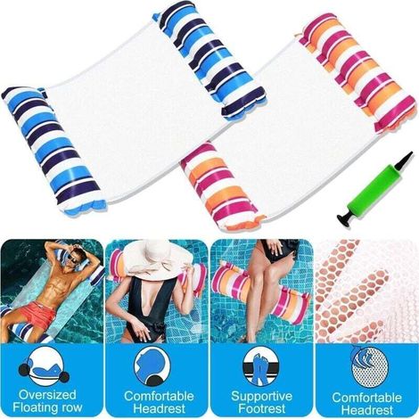 Set of 2 inflatable pool mattresses - Adult toy - 4 in 1 - Inflatable pool accessories - Pool hammock (blue and orange)