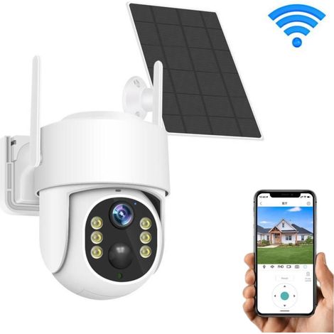 Caméra de sécurité à 360°, moniteur à énergie solaire, alarme, interphone bidirectionnel, 4G/WIFI (carte mémoire de 32 Go incluse) (1/5)