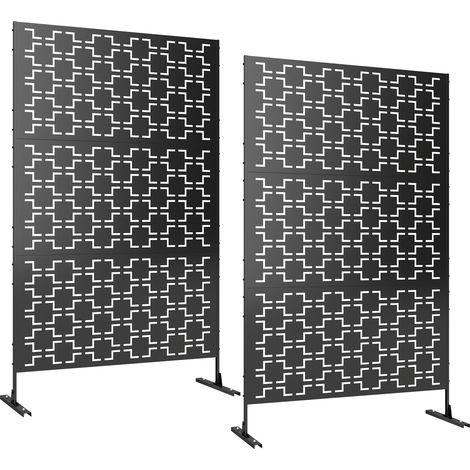Lot de 2 panneaux brise vue - Outsunny - à motif géométrique ajouré - acier - 122x45x198cm - noir (1/5)